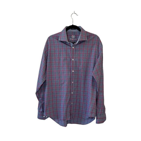 Bugatchi Uomo Mens Classic Fit Shirt Size XL Preppy Button Up Flip Sleeve Plaid - Picture 1 of 9